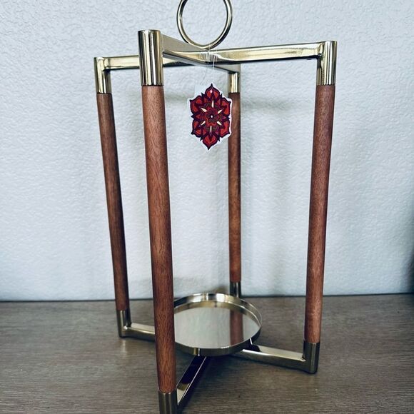 Modern Boho Wood Gold Metal Candle Holder Lantern Frame Hanging Decor - Picture 3 of 5